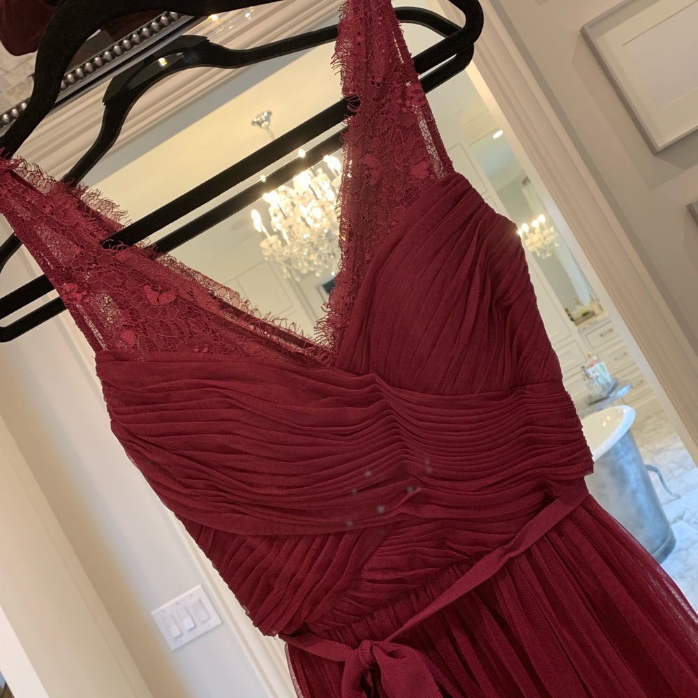 BHLDN Wine colored tulle and lace evening gown